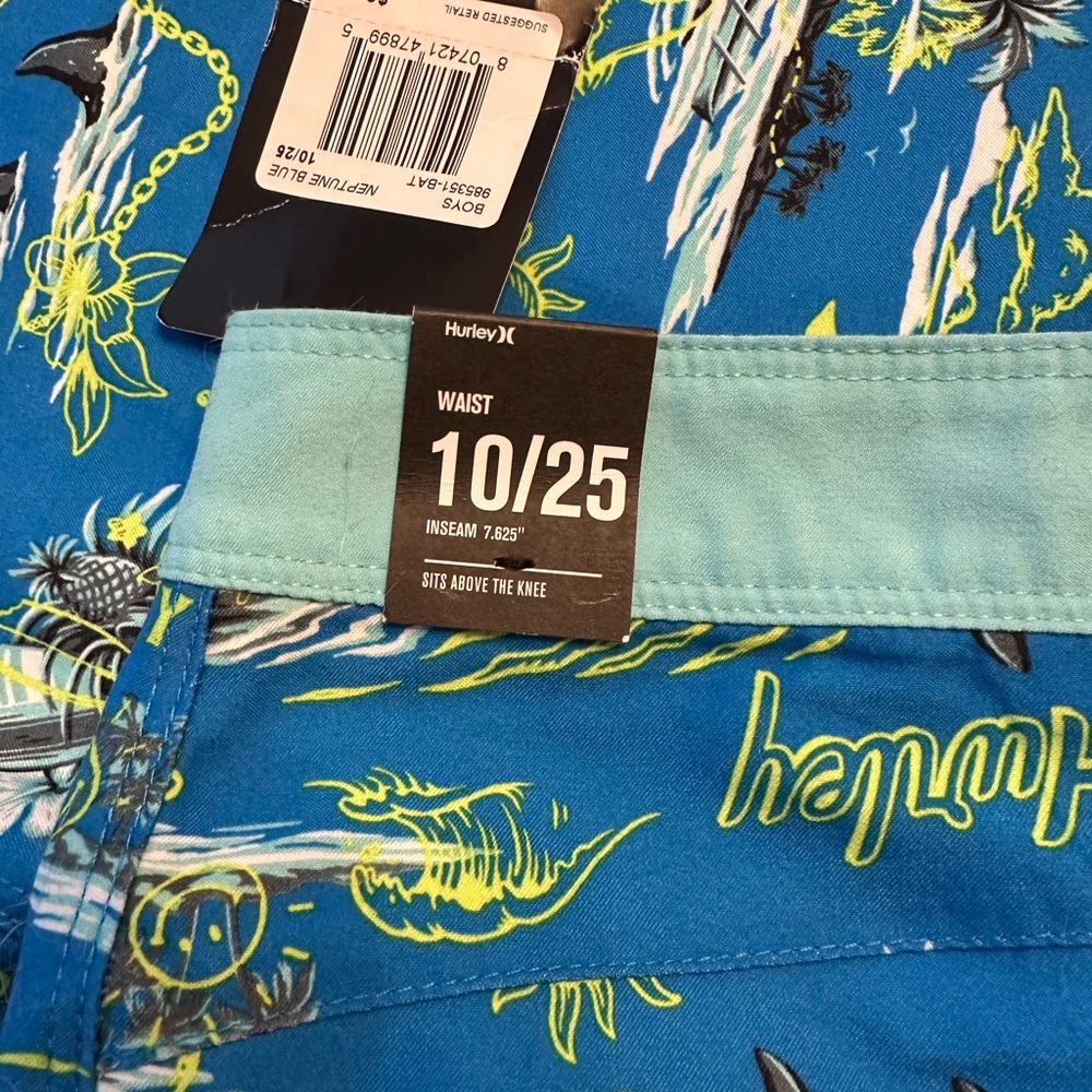 Boys Hurley Tropical Print Blue Board Shorts Sz 10 - Picture 4 of 5